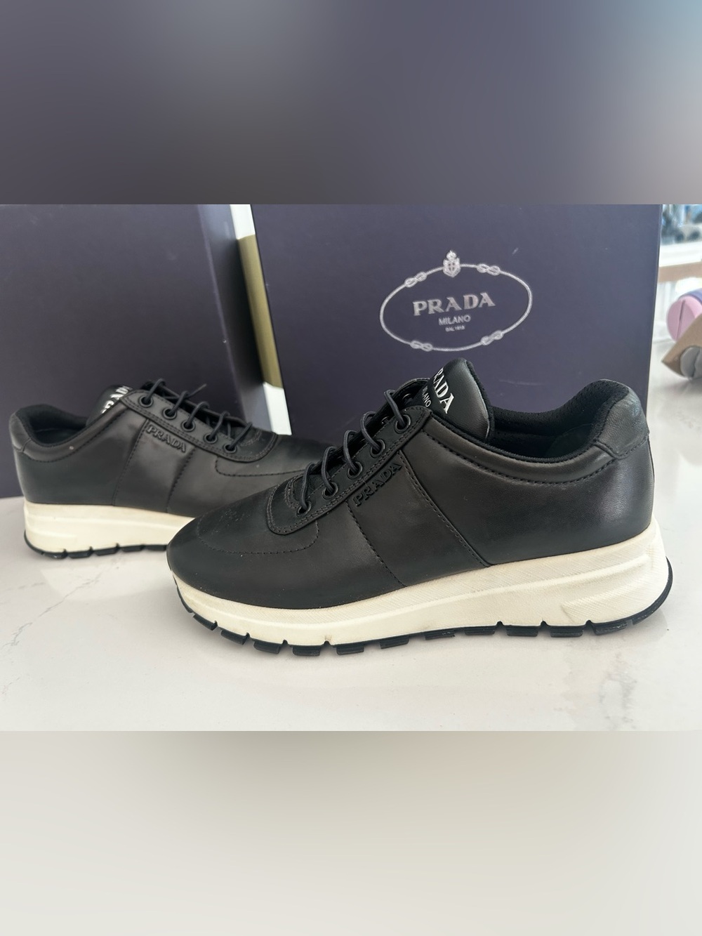 Prada Black Lace-Up Sneakers